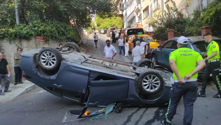 Şişli’de otomobil takla attı